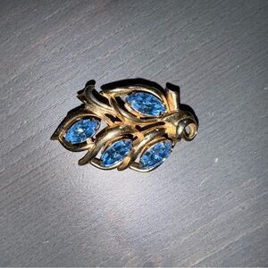 Vintage Brooch with Oversized Blue Navette Stones * Signed BARCLAY